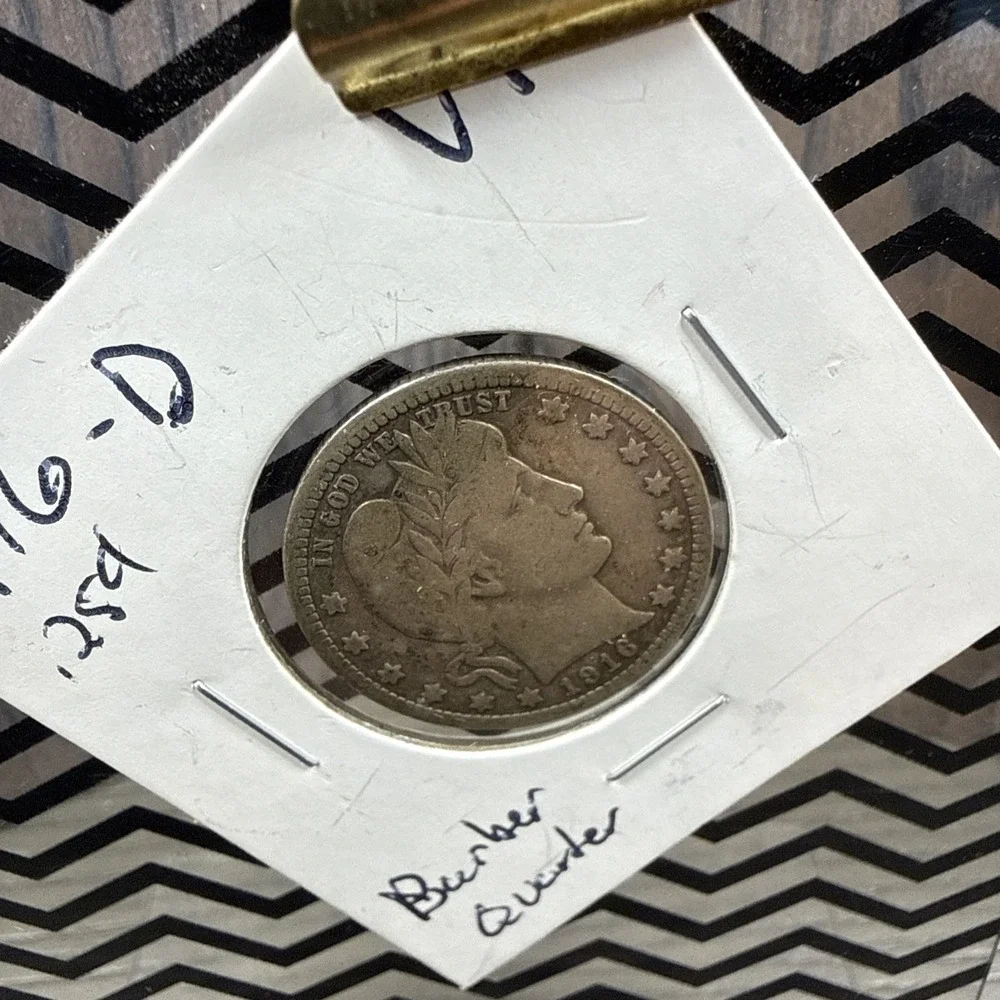 1916-D Barber Quarter Silver‎ Coin Denver Mint Circulated 90% Silver